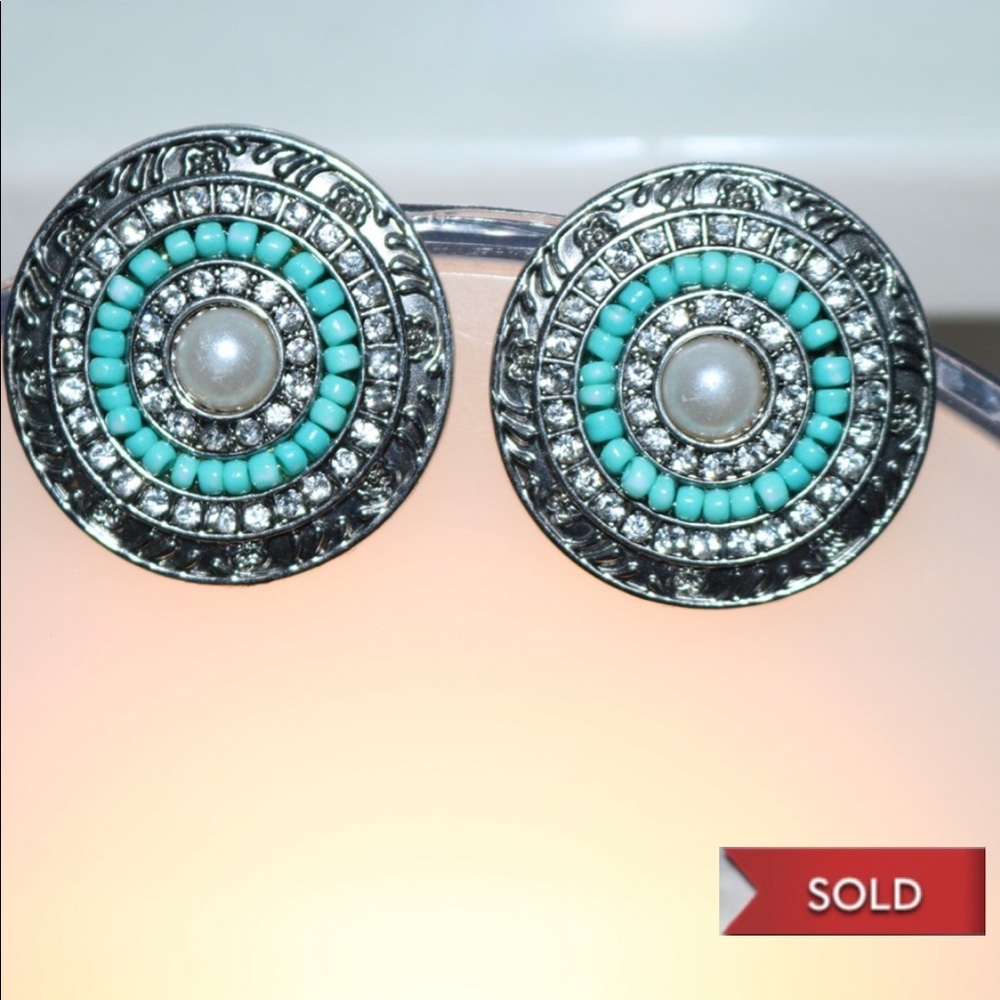 SOLD! Large turquoise sparkly earrings